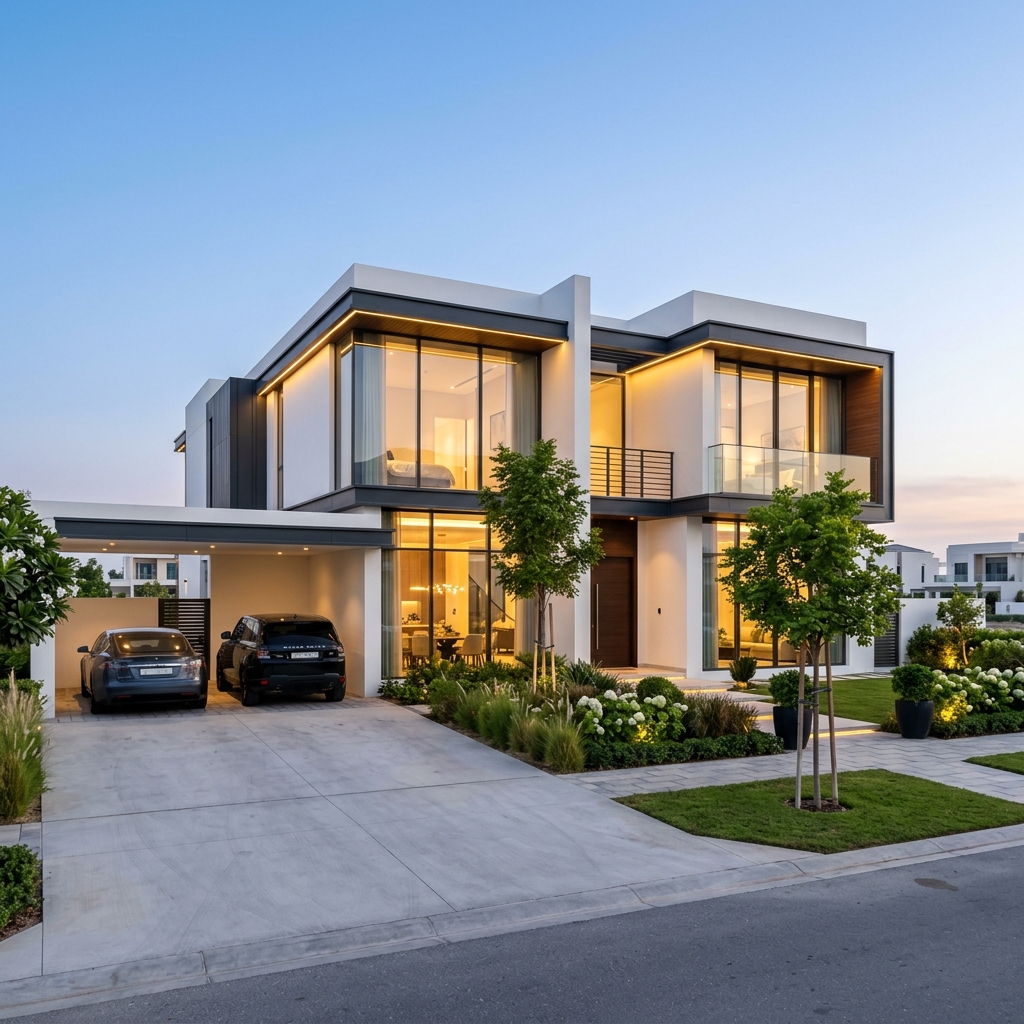 Modern White Villa with Carport - Vizhi Infragen Realtors